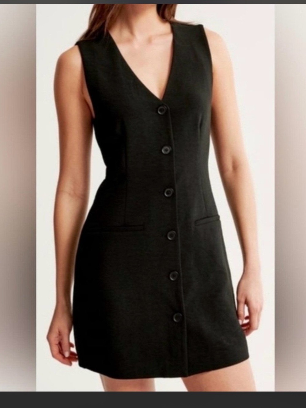 Abercrombie & Fitch Black Button-Front V-Neck Sheath Dress